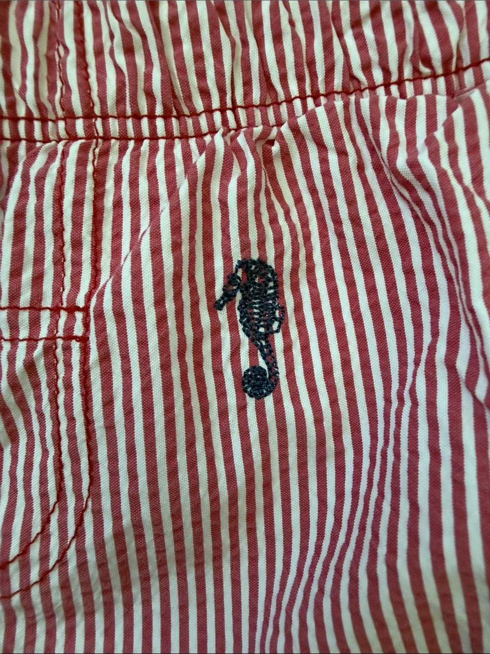 Tartine et Chocolat Red and White Striped Seersucker Trunks